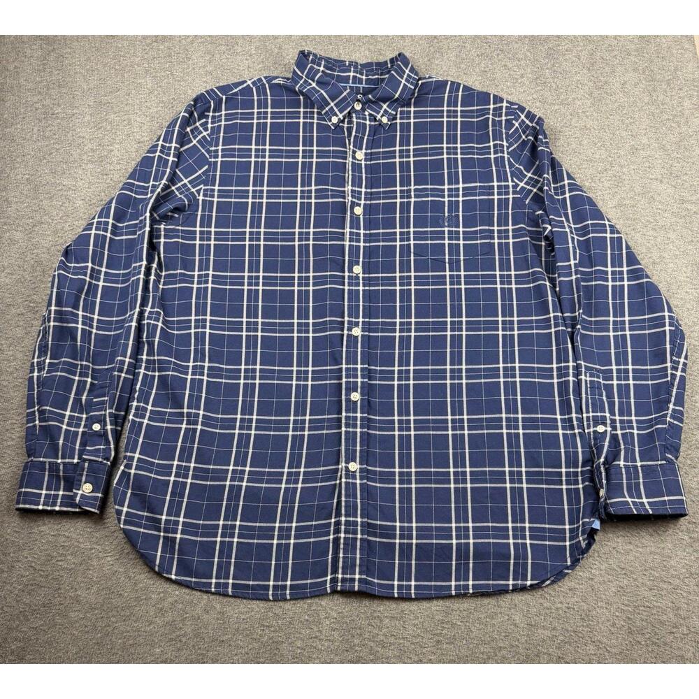 Chaps Mens Blue Plaid Button Up Shirt Size XL